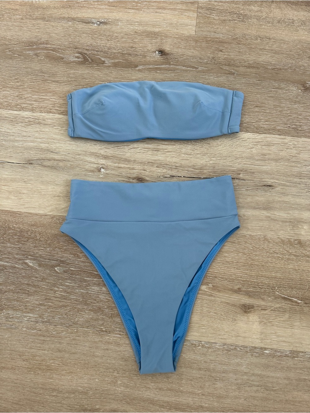 High-Waist Bandeau Bikini Set - Dusty Blue